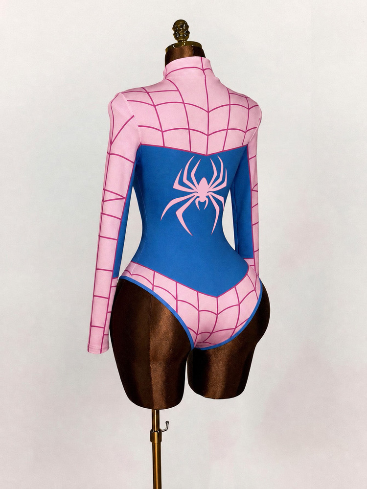 Amplova Women's Spider Print Stand Collar Long Sleeve Casual Bodysuit - Multicolor - View 3