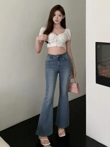 DAZY Vintage Western Style Women's Flare Jeans - Medium Wash - View 4