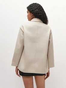 TRNVIE Women's Autumn/Winter Apricot-Colored Lapel Loose-Fitting Coat, Retro Chinese Style, Large Pockets And Frog Buttons, Suitable For Workplace Wear. - Khaki - View 3