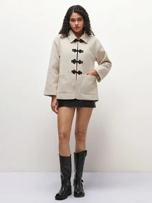 TRNVIE Women's Autumn/Winter Apricot-Colored Lapel Loose-Fitting Coat, Retro Chinese Style, Large Pockets And Frog Buttons, Suitable For Workplace Wear. - Khaki - View 8