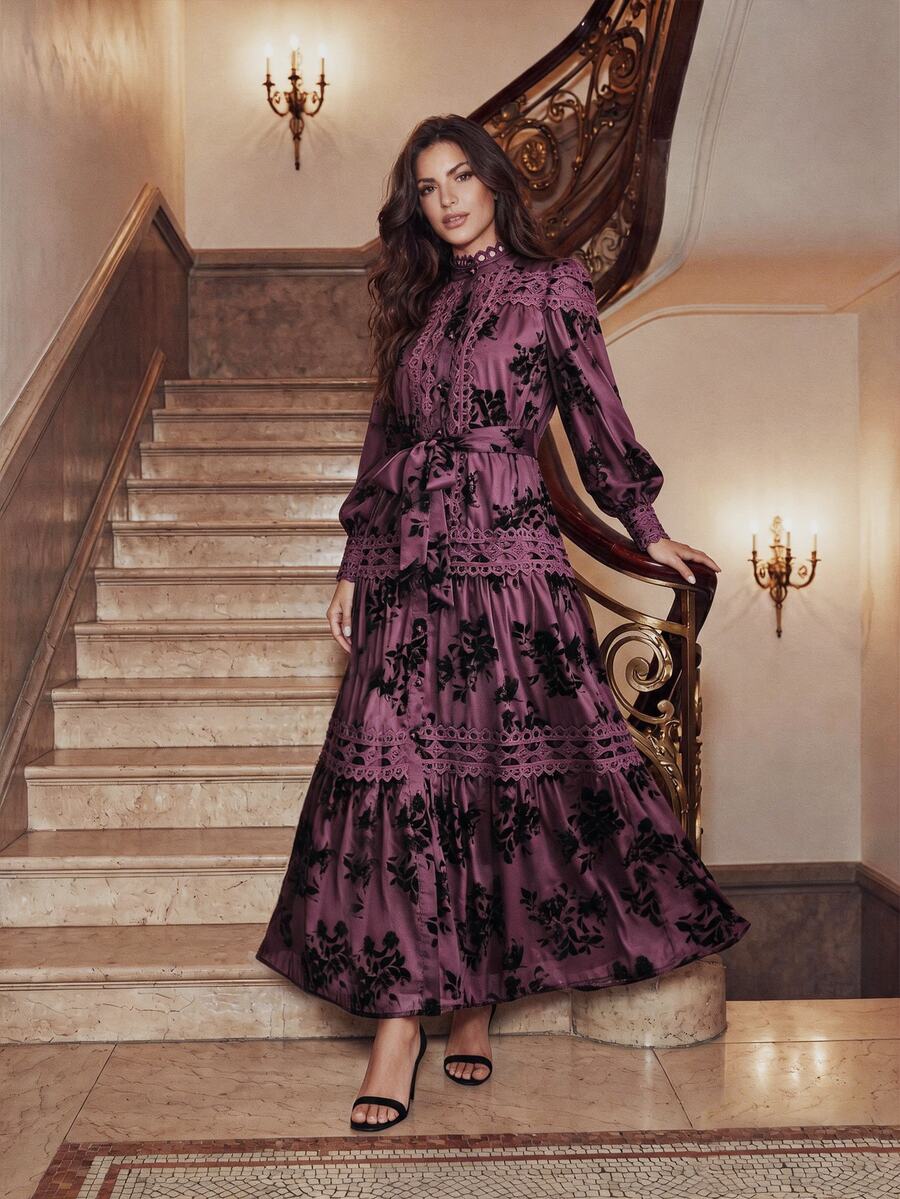 Anewsta Autumn/Winter Fashion New Satin Layered Flocked Floral ...
