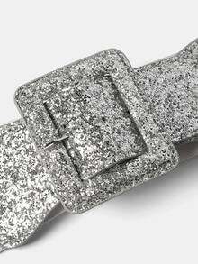 Aravennia Party Ladies' Fashionable Square Buckle Dress With Pu Belt, Suitable For Daily Wear Halloween Summer, School Fall, Autumn, Halloween - Silver - View 7