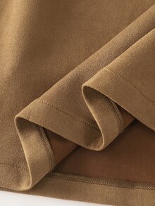 SHEIN Women's Suede Napoleon Button Skirt, Brown A-Line Mini Skirt, Simple Commute Autumn/Winter Outfit, Party Wear - Khaki - View 6