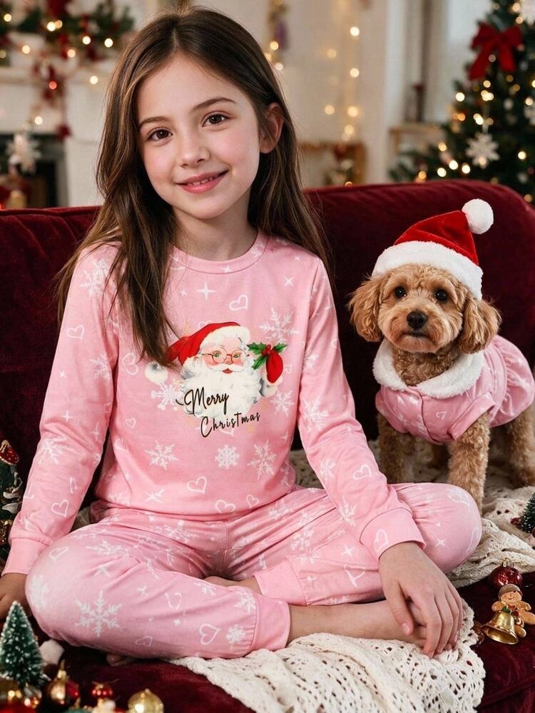 SHEIN Tween Girls Tween Girl Autumn/Winter Christmas Cute Fashion Versatile Party Long Sleeve Long Pants Set, Daily Snug Fit Home Wear Tween Girl - Multicolor - View 13