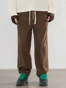 FORM&CHAOS Men's Drawstring Waist Casual Streetwear Versatile Daily Wear Long Pants Vacation Beach Chocolate Brown Fall - Brown - View 5