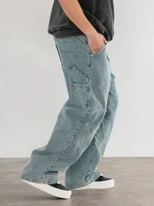FORM&CHAOS Men's Light Color Casual Streetwear Loose Fit Denim Jeans Vacation Beach Light Blue Fall - Baby Blue - View 7