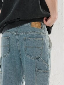 FORM&CHAOS Men's Light Color Casual Streetwear Loose Fit Denim Jeans Vacation Beach Light Blue Fall - Baby Blue - View 2