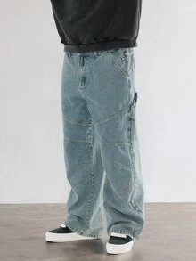 FORM&CHAOS Men's Light Color Casual Streetwear Loose Fit Denim Jeans Vacation Beach Light Blue Fall - Baby Blue - View 4