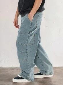 FORM&CHAOS Men's Light Color Casual Streetwear Loose Fit Denim Jeans Vacation Beach Light Blue Fall - Baby Blue - View 5