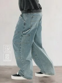 FORM&CHAOS Men's Light Color Casual Streetwear Loose Fit Denim Jeans Vacation Beach Light Blue Fall - Baby Blue - View 1