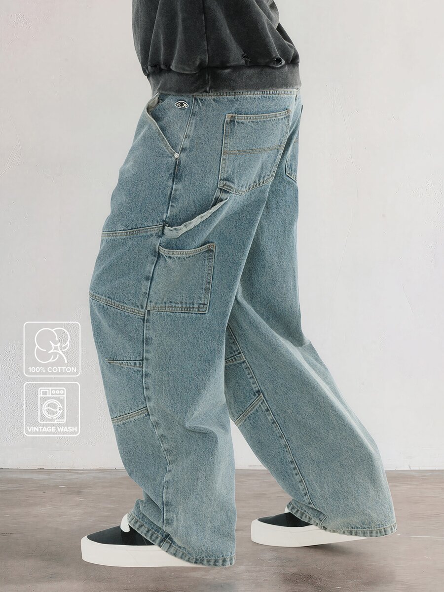 FORM&CHAOS Men's Light Color Casual Streetwear Loose Fit Denim Jeans Vacation Beach Light Blue Fall - Baby Blue - View 1
