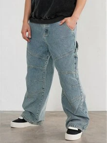 FORM&CHAOS Men's Light Color Casual Streetwear Loose Fit Denim Jeans Vacation Beach Light Blue Fall - Baby Blue - View 6