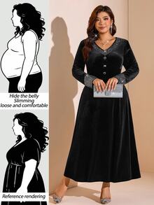Comfylo Plus Size Women's V-Neck Casual Party Summer Dress - Black - View 1