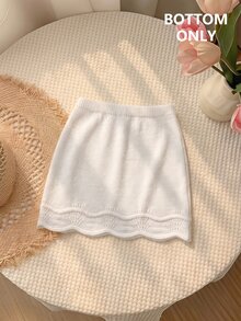 SHEIN MOD تنورة ميني محبوكة بلون موحد كاجوال متعددة الاستخدامات للارتداء اليومي للنساء - أبيض - مشاهدة 5