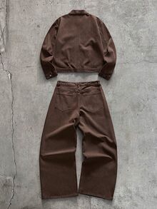AXEPEAK Atasan Pria Lengan Panjang Berresleting Warna Cokelat Pudar - Khaki - View 2