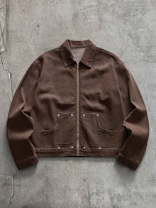 AXEPEAK Atasan Pria Lengan Panjang Berresleting Warna Cokelat Pudar - Khaki - View 4