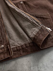 AXEPEAK Atasan Pria Lengan Panjang Berresleting Warna Cokelat Pudar - Khaki - View 11