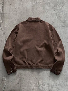 AXEPEAK Atasan Pria Lengan Panjang Berresleting Warna Cokelat Pudar - Khaki - View 3