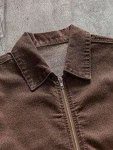 AXEPEAK Atasan Pria Lengan Panjang Berresleting Warna Cokelat Pudar - Khaki - View 10