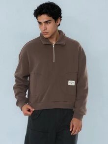 FORM&CHAOS Men's Fall/ Coffee Brown Oversized Streetwear Zip-Up Sweatshirt With Turn-Down Collar Off Campus Teacher Vacation - Brown - View 3