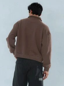FORM&CHAOS Men's Fall/ Coffee Brown Oversized Streetwear Zip-Up Sweatshirt With Turn-Down Collar Off Campus Teacher Vacation - Brown - View 4