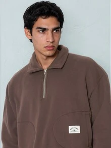 FORM&CHAOS Men's Fall/ Coffee Brown Oversized Streetwear Zip-Up Sweatshirt With Turn-Down Collar Off Campus Teacher Vacation - Brown - View 6