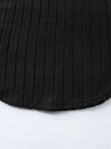 SHEIN Vintaside Kids 青少年女孩秋冬加厚保暖學生運動風 80年代可愛休閒內搭毛絨羅紋圓領長袖上衣與內搭褲套裝 - 黑色 - 查看 5