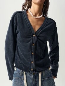Bohemela 休閒街頭風 Grunge 素色針織女款 T-shirt 夜店穿搭 深灰色 秋季 - 黑色 - 查看 7