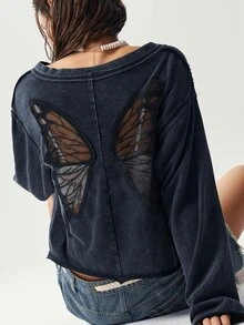 Bohemela 休閒街頭風 Grunge 素色針織女款 T-shirt 夜店穿搭 深灰色 秋季 - 黑色 - 查看 2