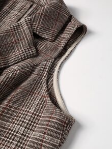 Easura Plus Size Halloween Vintage Dark Brown Patchwork Print Blazer For Women With Scarf Patchwork V-Neck Waist-Cinching Design, Paired With Slim-Fit A-Line Silhouette, Spring/Autumn Lightweight Luxury Commuter Jacket For Office And Date, Niche Design Two Pieces Set With Long Pants - Brown - View 14