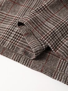 Easura Plus Size Halloween Vintage Dark Brown Patchwork Print Blazer For Women With Scarf Patchwork V-Neck Waist-Cinching Design, Paired With Slim-Fit A-Line Silhouette, Spring/Autumn Lightweight Luxury Commuter Jacket For Office And Date, Niche Design Two Pieces Set With Long Pants - Brown - View 6
