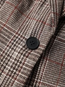 Easura Plus Size Halloween Vintage Dark Brown Patchwork Print Blazer For Women With Scarf Patchwork V-Neck Waist-Cinching Design, Paired With Slim-Fit A-Line Silhouette, Spring/Autumn Lightweight Luxury Commuter Jacket For Office And Date, Niche Design Two Pieces Set With Long Pants - Brown - View 9