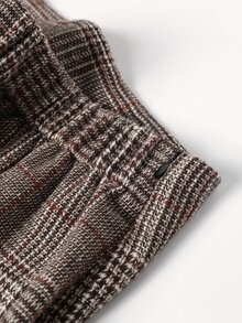 Easura Plus Size Halloween Vintage Dark Brown Patchwork Print Blazer For Women With Scarf Patchwork V-Neck Waist-Cinching Design, Paired With Slim-Fit A-Line Silhouette, Spring/Autumn Lightweight Luxury Commuter Jacket For Office And Date, Niche Design Two Pieces Set With Long Pants - Brown - View 10