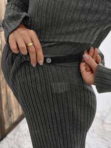 Slowluna Maternity Solid Color Crew Neck Long Sleeve T-Shirt And Pants Casual Nursing 2 Pieces Set Fall - Dark Grey - View 9