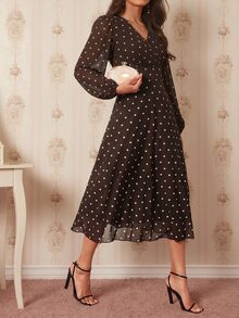Amorya 女款 V 領波點休閒 1960 年代復古優雅派對晚餐約會日派對酒吧派對旅行夏季中長洋裝秋季穿搭秋冬 2026 - 咖啡棕 - 查看 9