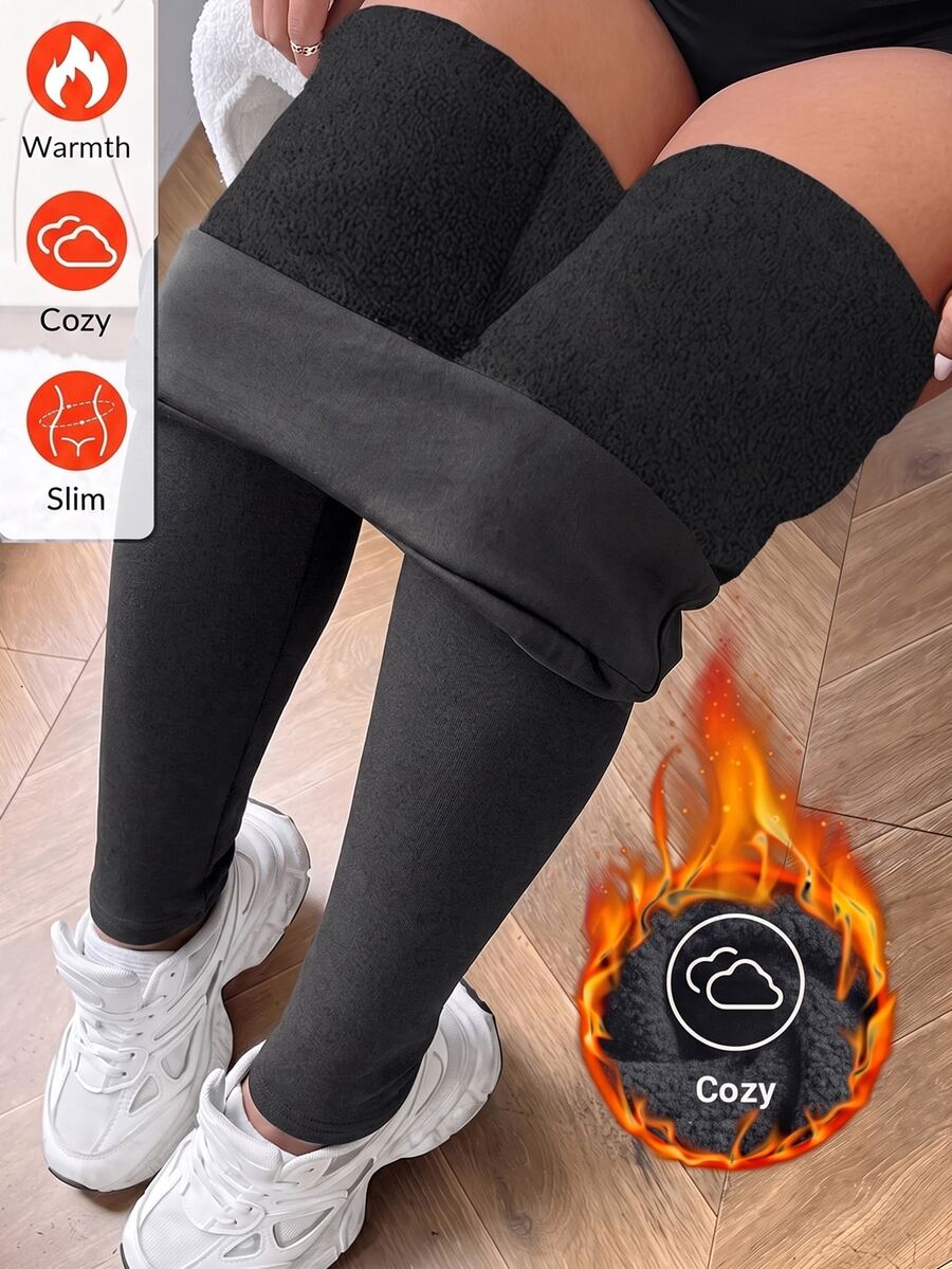SHEIN EZwear Plus Size Women Solid Color Casual Versatile Daily Wear Tight Leggings - Dark Grey - View 1