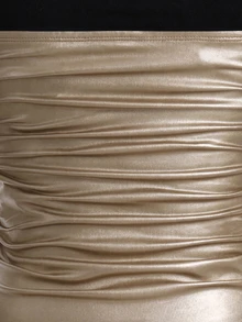 SHEIN EZwear Plus Size Women High Elasticity PU Material Ruched Black Tube Top Party Concert Summer Sexy - Champagne - View 3