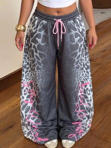 Muchica Plus Size Women's Drawstring Waist Pocket Casual Long Pants Fall - Dark Grey - View 5