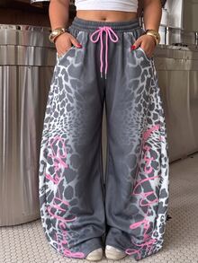 Muchica Plus Size Women's Drawstring Waist Pocket Casual Long Pants Fall - Dark Grey - View 6
