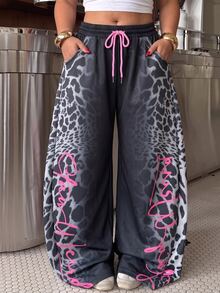 Muchica Plus Size Women's Drawstring Waist Pocket Casual Long Pants Fall - Black - View 4