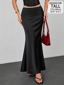 SHEIN Tall تنورة نسائية بلون موحد مطوية كاجوال متعددة الاستخدامات للارتداء اليومي - الأسود - مشاهدة 10