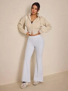 SHEIN PETITE Women's Solid Color Casual Versatile Daily Wear Sweatpants - Grey - View 3