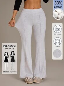 SHEIN PETITE Women's Solid Color Casual Versatile Daily Wear Sweatpants - Grey - View 10