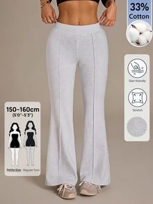 SHEIN PETITE Women's Solid Color Casual Versatile Daily Wear Sweatpants - Grey - View 9