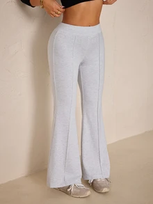 SHEIN PETITE Women's Solid Color Casual Versatile Daily Wear Sweatpants - Grey - View 8