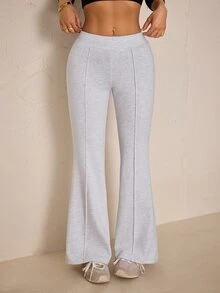 SHEIN PETITE Women's Solid Color Casual Versatile Daily Wear Sweatpants - Grey - View 7