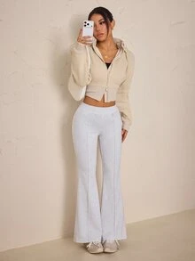 SHEIN PETITE Women's Solid Color Casual Versatile Daily Wear Sweatpants - Grey - View 4