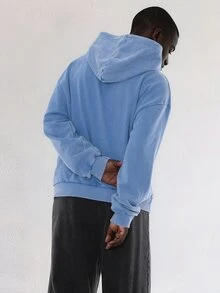 FORM&CHAOS Men's Fall Vintage Washed Blue Streetwear Loose Fit Hoodie Vacation Beach - Blue - View 5