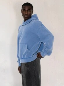 FORM&CHAOS Men's Fall Vintage Washed Blue Streetwear Loose Fit Hoodie Vacation Beach - Blue - View 4
