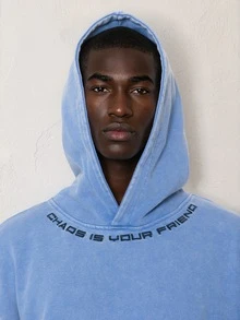 FORM&CHAOS Men's Fall Vintage Washed Blue Streetwear Loose Fit Hoodie Vacation Beach - Blue - View 3